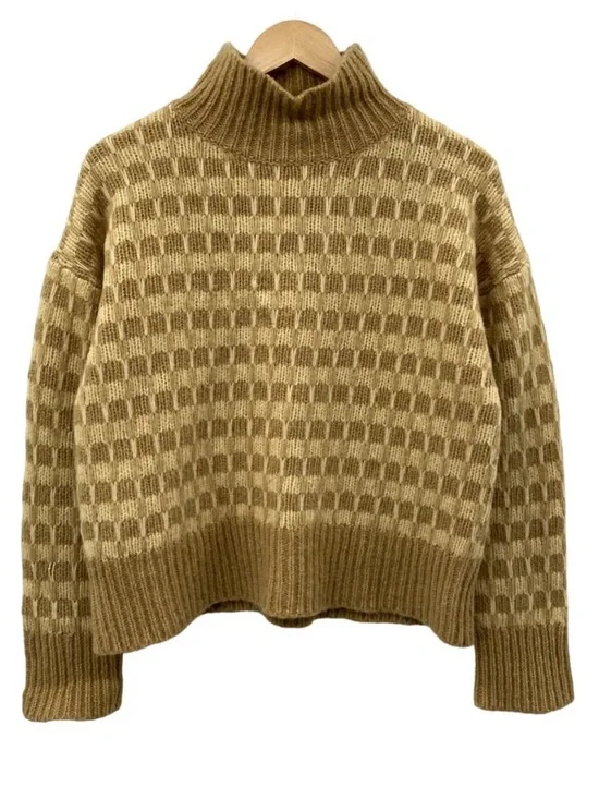 Everlane The Cloud Checkered Mock Neck Chunky Sweater - Picture 4 of 7